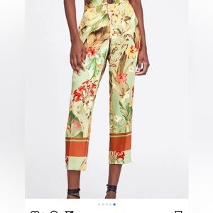 Zara Cropped silky satin Floral Multi Color Pants S tropical palm print